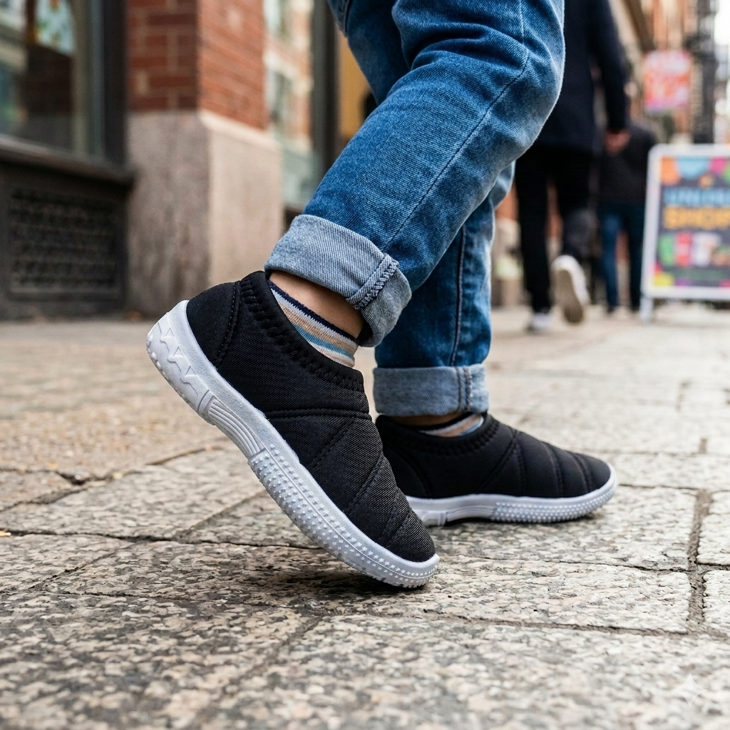 Fun Souls Boys Casual Slip-On Shoes Blue - Black Slip-On Casual Walking Shoes – Lightweight Knit Sneakers with Textured Non-Slip Sole