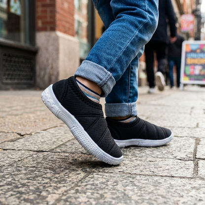 Fun Souls Boys Casual Slip-On Shoes Blue - Black Slip-On Casual Walking Shoes – Lightweight Knit Sneakers with Textured Non-Slip Sole